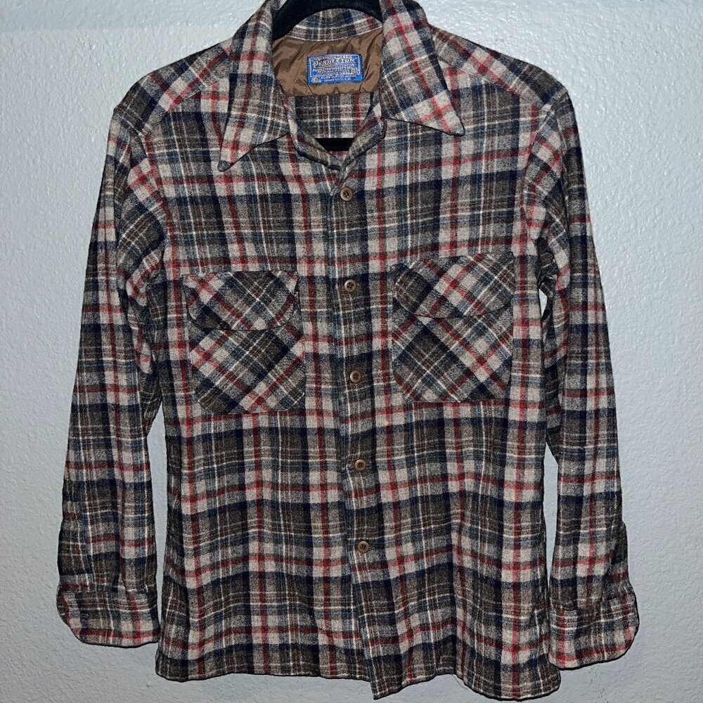 PENDLETON Pure Virgin Wool Made in USA Plaid Long Sleeve Button Down Shirt EUC M